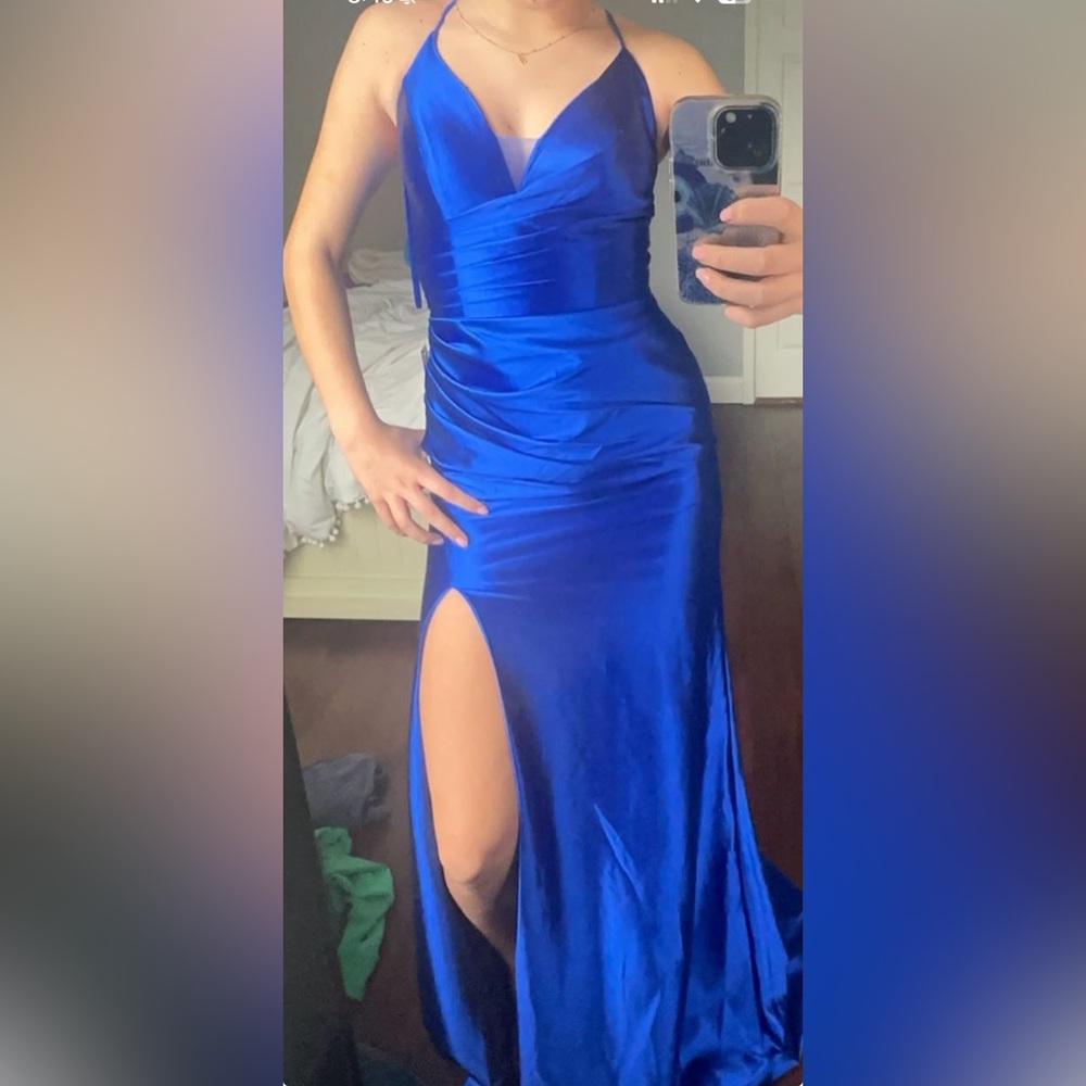 Royal Blue Satin Prom Dress